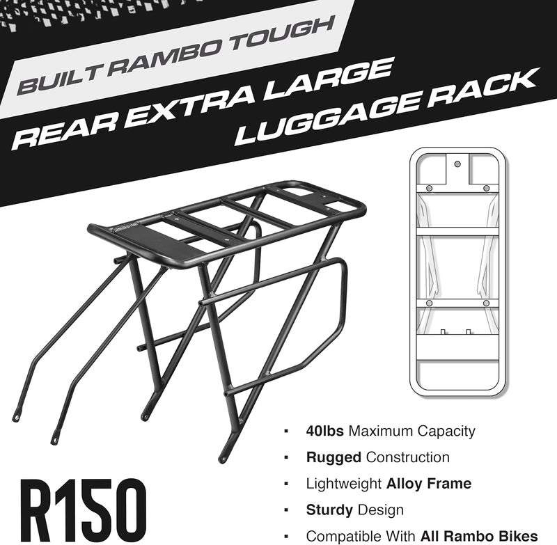 Rambo Bikes Aluminum Bike Rack - Heavy-Duty, Extra-Large Rear Bike Rack for Fat Tire Bikes - 40lbs Maximum Capacity, Lightweight 6061 Aluminum Alloy Frame - Easy to Install on Electric Bikes - Image 3